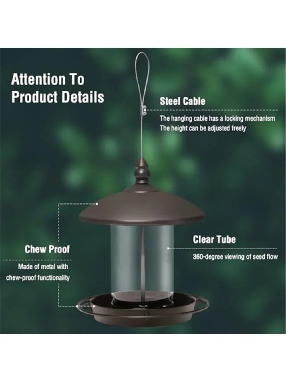 New Metal Roof Bird Feeder - Chew Proof for Outdoor Hanging Wild Bird Seeds.